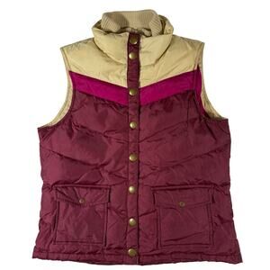 Y2K Old Navy Puffer Down Vest Women's Medium Red Pink and Cream Chevron Stripe